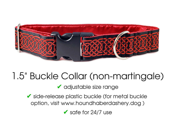 Wexford Jacquard in Red & Black - Martingale Dog Collar or Buckle Dog Collar - 1.5" Width