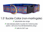 Load image into Gallery viewer, Cashel Jacquard in Royal Blue, Pink and Metallic Gold - Martingale or Buckle Dog Collar - 1.5&quot; Width
