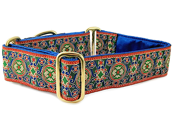 Renaissance Christmas in Blue and Red - Martingale Dog Collar or Buckle Dog Collar - 1.5" Width