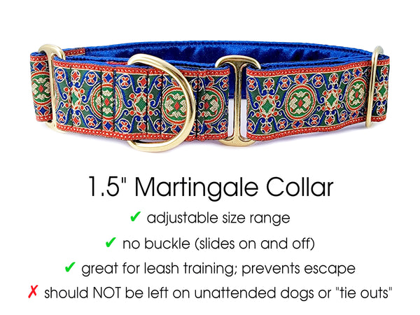 Renaissance Christmas in Blue and Red - Martingale Dog Collar or Buckle Dog Collar - 1.5" Width