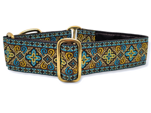 Premade & Ready to Ship: 1.5" Brown and Turquoise Nobility Martingale Collar (Size Small)