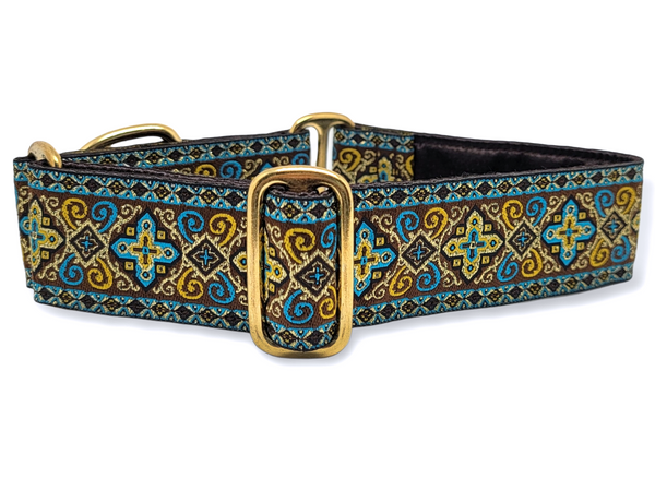 Premade & Ready to Ship: 1.5" Brown and Turquoise Nobility Martingale Collar (Size SMALL)