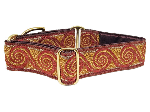 Mosaic Wave in Burgundy - Martingale Dog Collar or Buckle Dog Collar - 1.5" Width