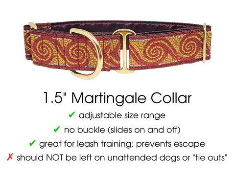 Premade & Ready to Ship: 1.5" Wide Burgundy Mosaic Wave Martingale Collar (Size MEDIUM, Brass)