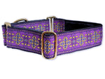 Load image into Gallery viewer, Cashel Jacquard in Purple and Metallic Gold - Martingale or Buckle Dog Collar - 1.5&quot; Width

