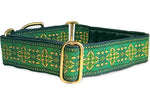 Load image into Gallery viewer, Cashel Jacquard in Green and Metallic Gold - Martingale or Buckle Dog Collar - 1.5&quot; Width
