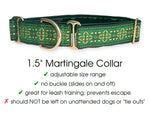 Load image into Gallery viewer, Cashel Jacquard in Green and Metallic Gold - Martingale or Buckle Dog Collar - 1.5&quot; Width
