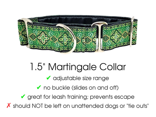 Nobility in Kelly Green - Martingale Dog Collar or Buckle Dog Collar - 1.5" Width