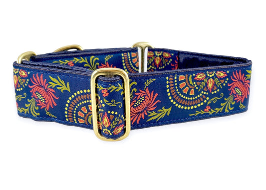 Flower Burst in Navy - Martingale or Buckle Dog Collar - 1.5" Width