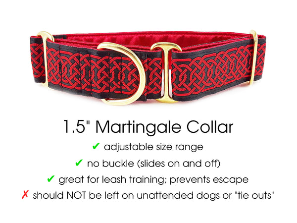 Wexford Jacquard in Red & Black - Martingale Dog Collar or Buckle Dog Collar - 1.5" Width