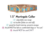 Load image into Gallery viewer, Sunburst Jacquard in Turquoise, Orange &amp; Metallic Gold - Martingale or Buckle Dog Collar - 1.5&quot; Width
