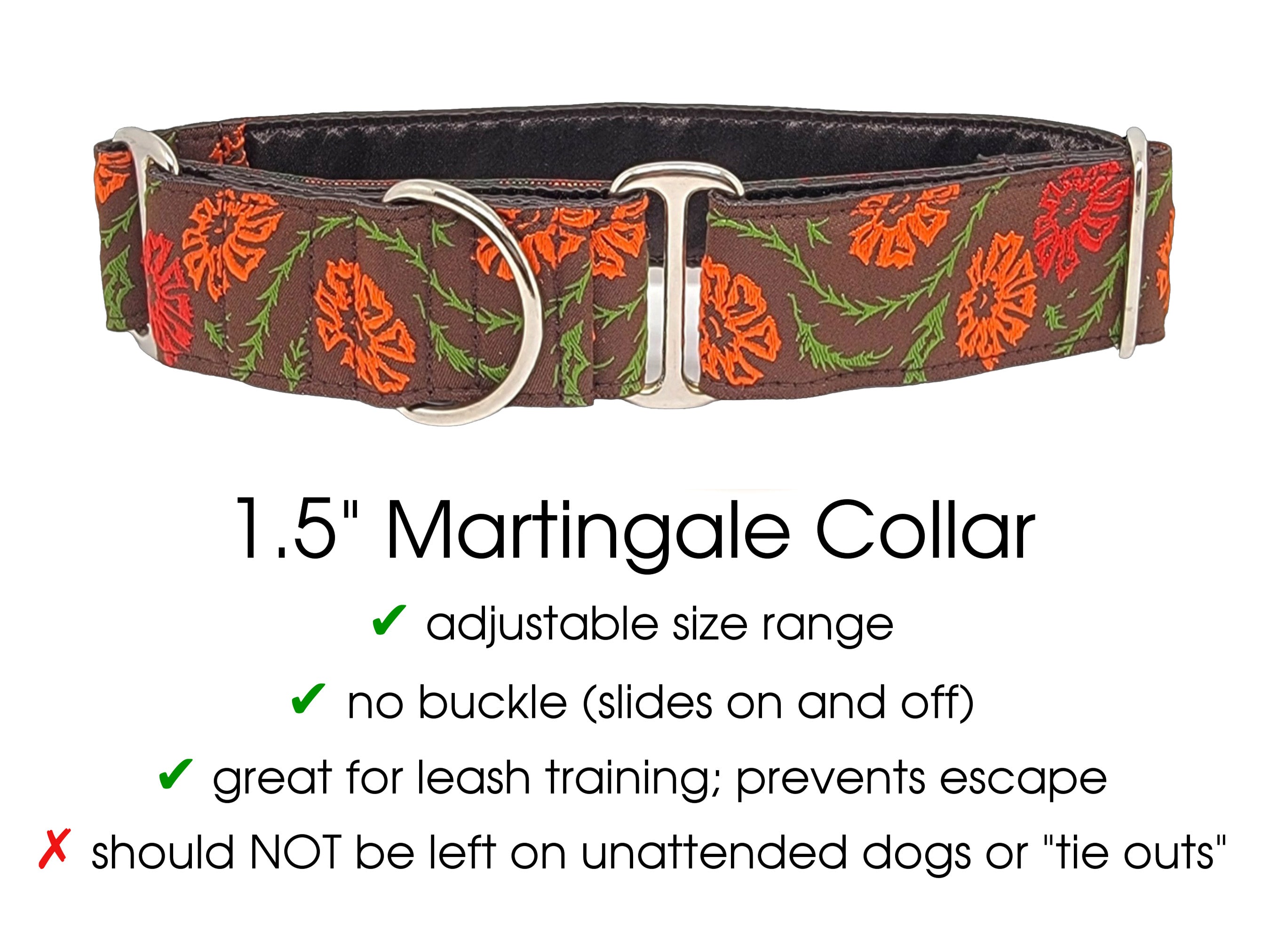 Valencia Floral Vines - Martingale Dog Collar or Buckle Dog Collar - 1.5" Width