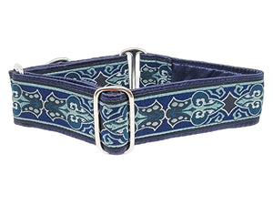 Dorchester in Navy Blue & Silver - Martingale Dog Collar or Buckle Dog Collar - 1.5" Width