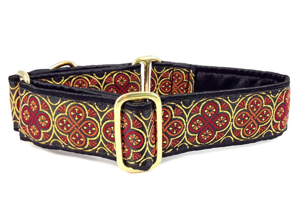 Blarney Jacquard in Black, Red & Orange - Martingale Dog Collar or Buckle Dog Collar - 1.5" Width