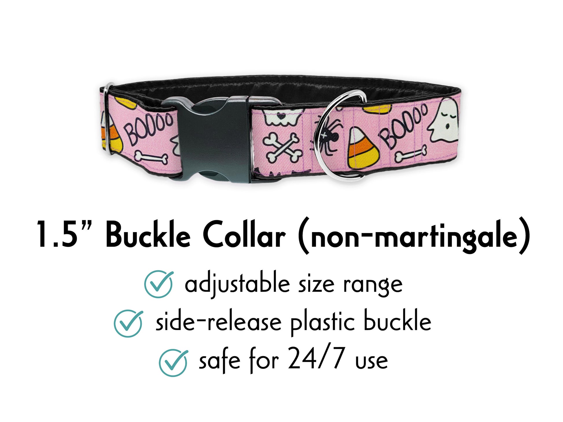 1.5 Inch Wide Pink Halloween Buckle Dog Collar by The Hound Haberdashery