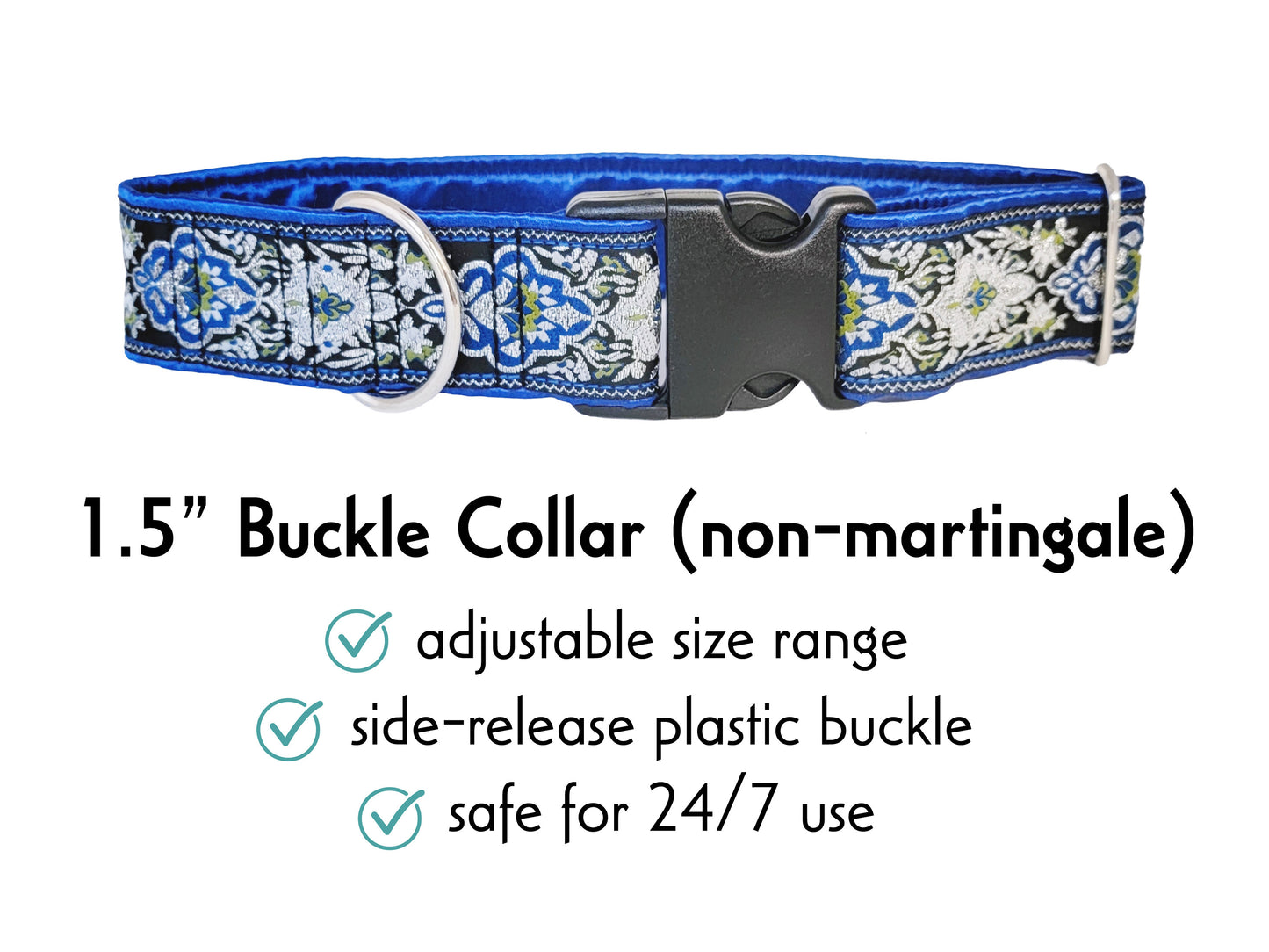 1.5 Inch Wide Blue Salzburg Buckle Dog Collar by The Hound Haberdashery