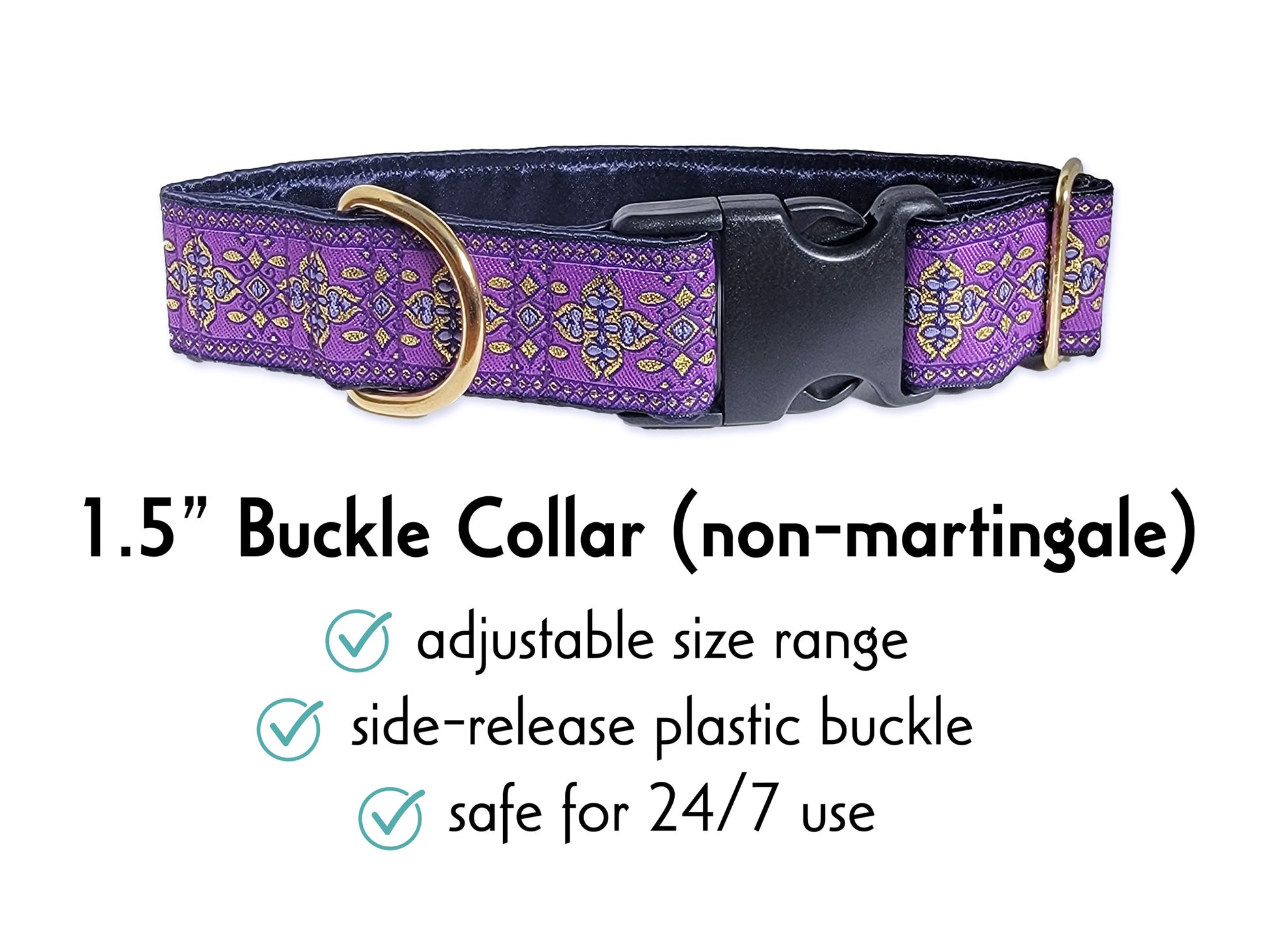 1.5 Inch Wide Purple Cashel Buckle Dog Collar by The Hound Haberdashery