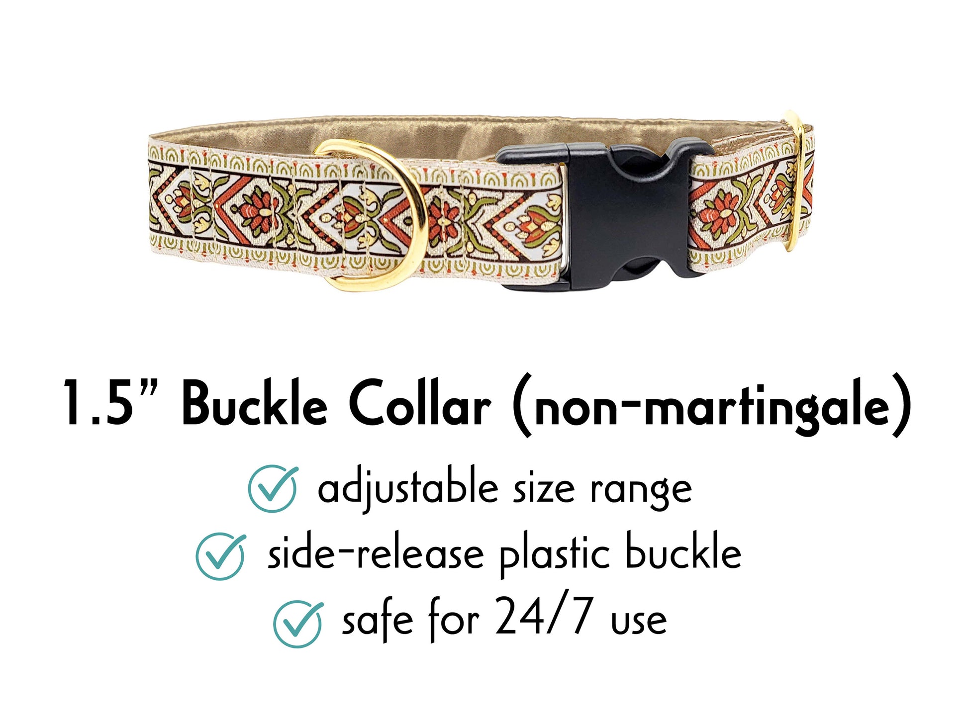 1.5 Inch Creme Bavaria Buckle Dog Collar by The Hound Haberdashery