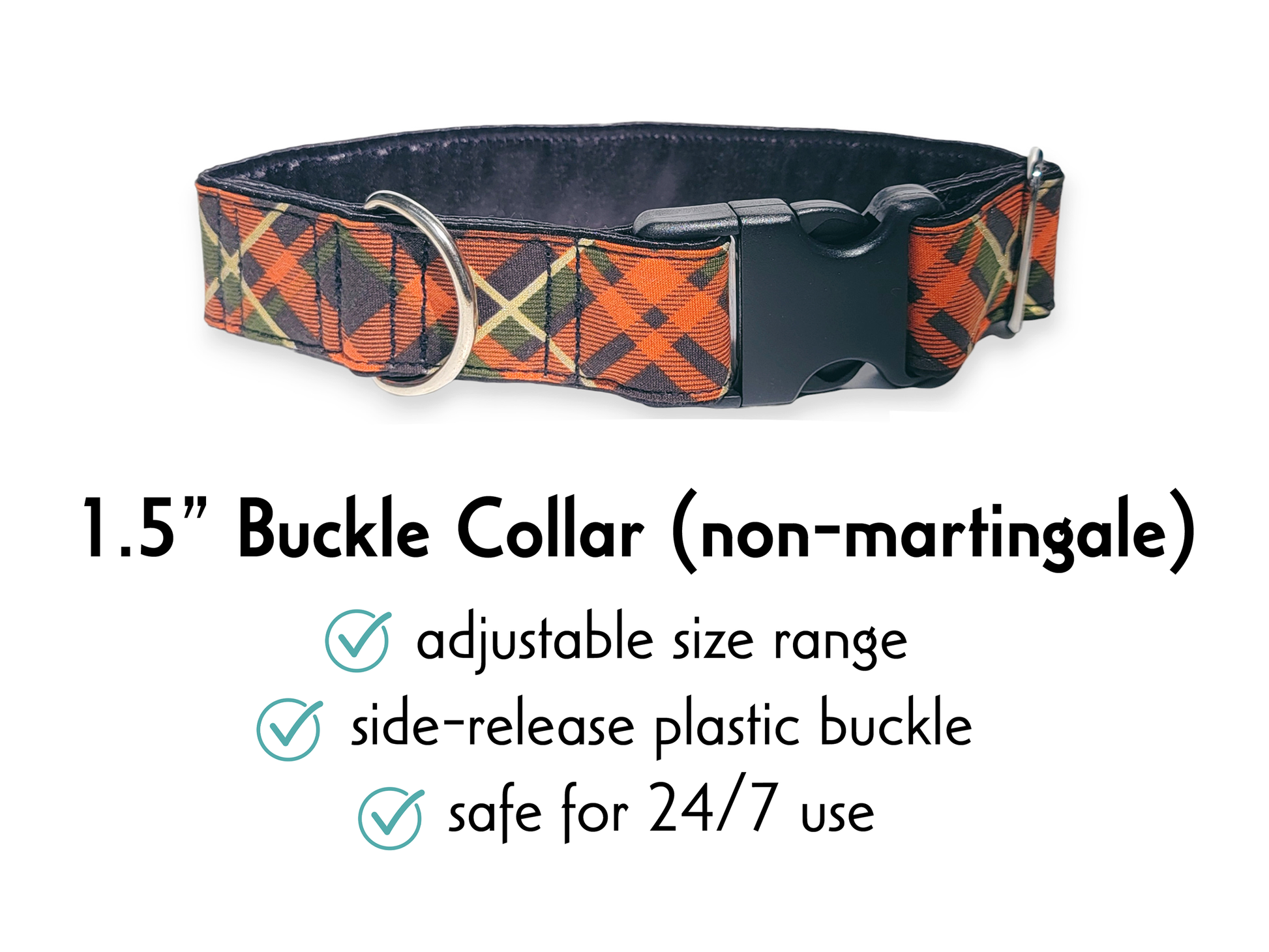 1.5 Inch Wide Fall Plaid Buckle Dog Collar by The Hound Haberdashery
