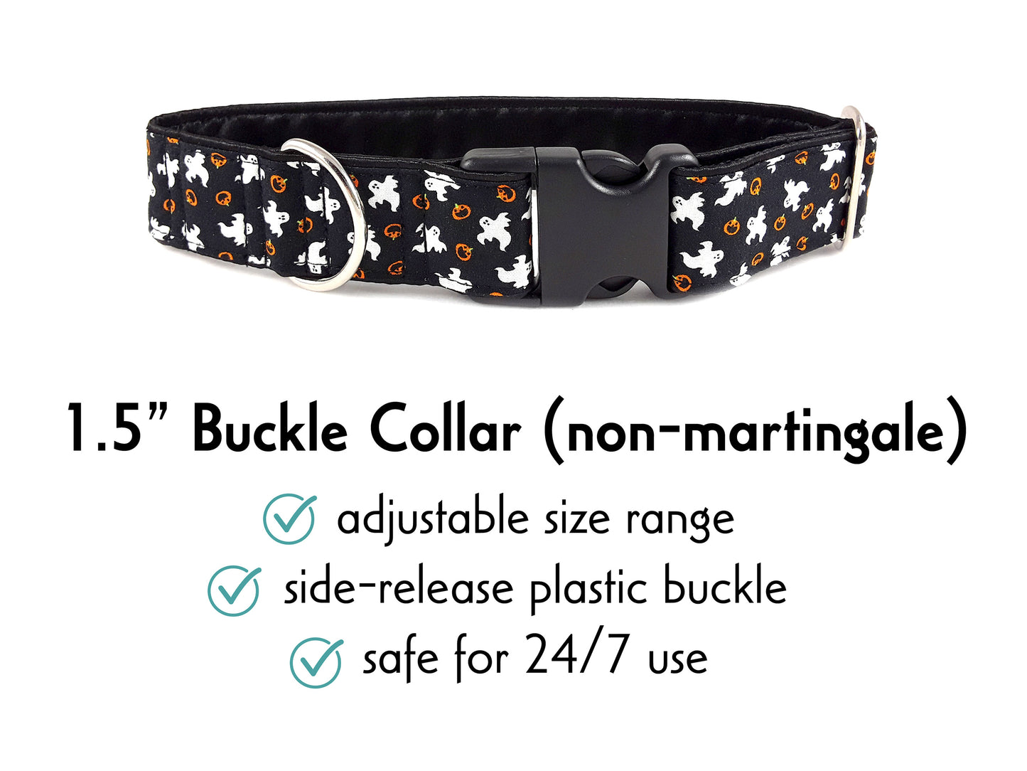 1.5 Inch Wide Ghosts & Pumpkins Halloween Buckle Dog Collar by The Hound Haberdashery
