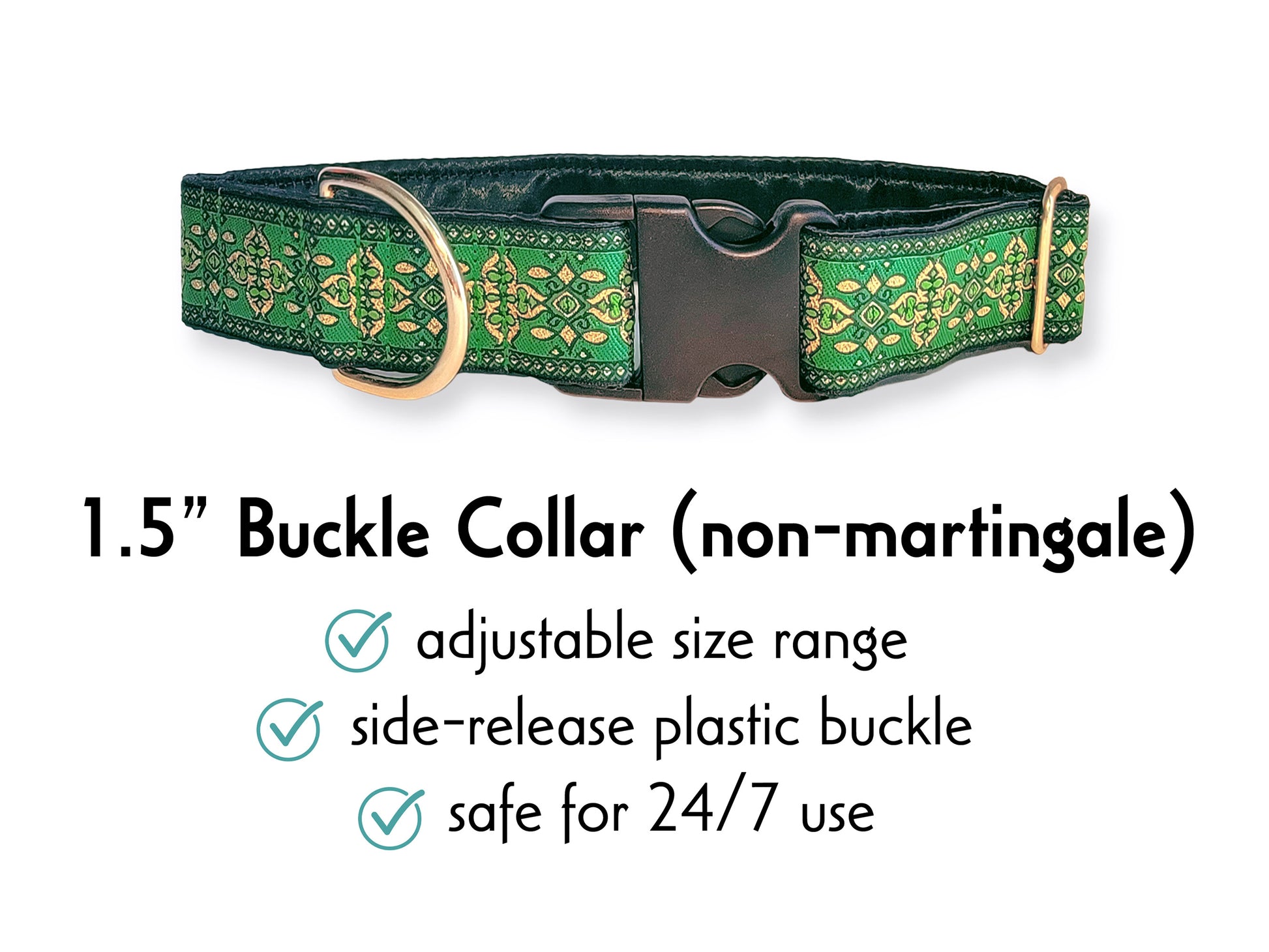 1.5 Inch Wide Green Cashel Buckle Dog Collar by The Hound Haberdashery