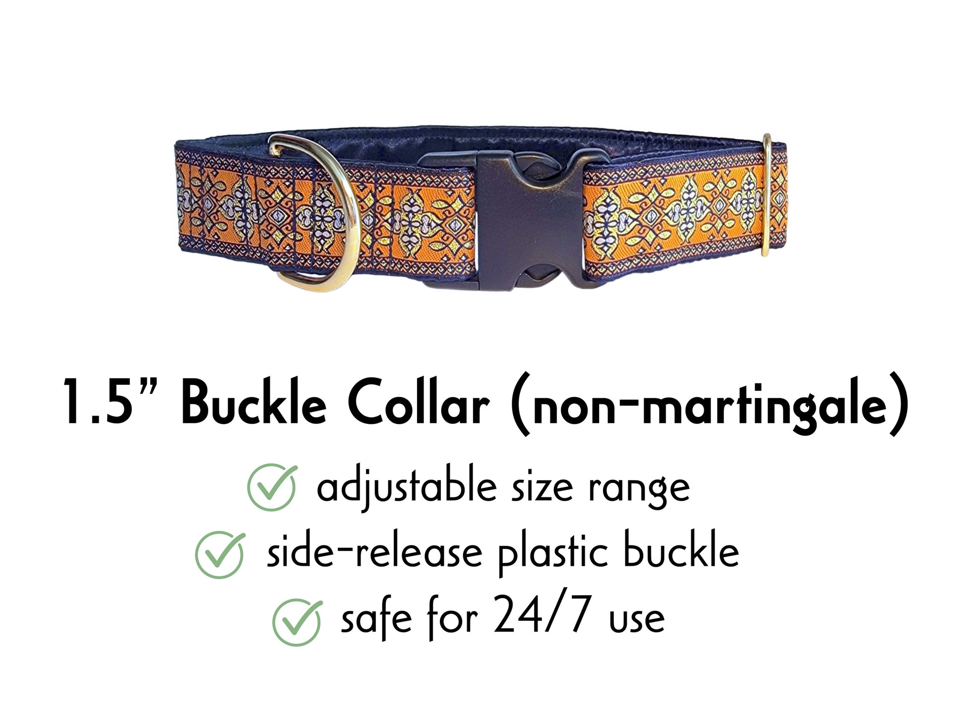 1.5 Inch Wide Orange, Navy Cashel Buckle Dog Collar by The Hound Haberdashery