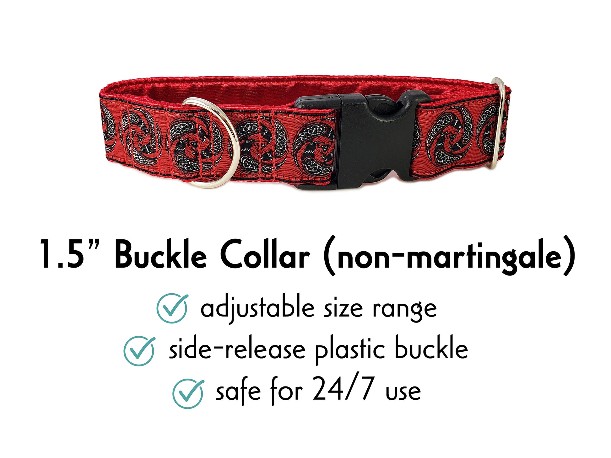 1.5 Inch Wide Red Celtic Ravens Buckle Dog Collar by The Hound Haberdashery