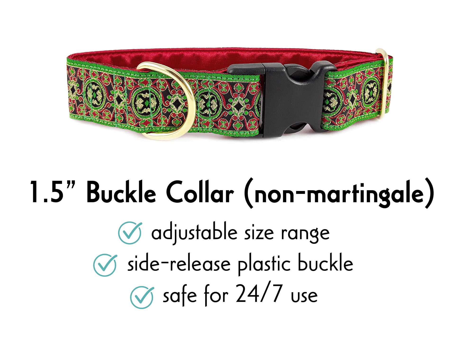 1.5 Inch Wide Renaissance Christmas Buckle Dog Collar by The Hound Haberdashery