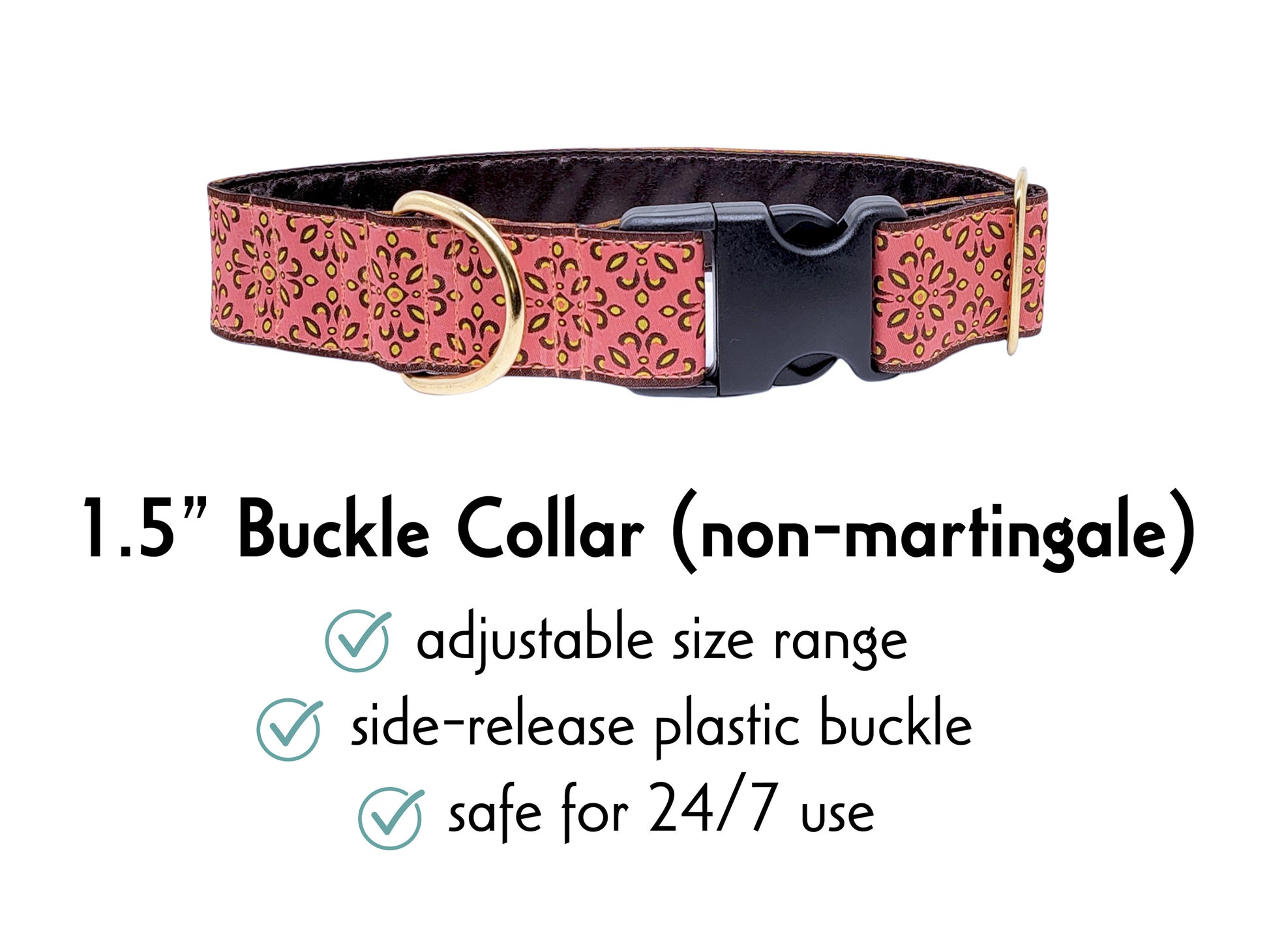 1.5 Inch Wide Salmon Capri BuckleDog Collar by The Hound Haberdashery