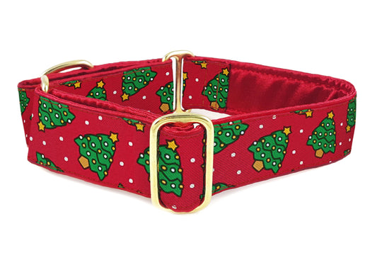 1.5 Inch Wide Christmas Trees Martingale Dog Collar by The Hound Haberdashery | Adjustable, Satin-Lined Dog Collar for Medium to Large Breeds, Whippets, Greyhounds, Great Danes, Borzois, Silken Windhounds, Wolfhounds, Etc.