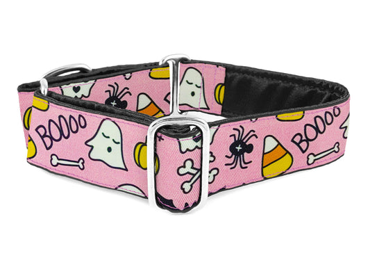 1.5 Inch Wide Pink Halloween Martingale Dog Collar by The Hound Haberdashery