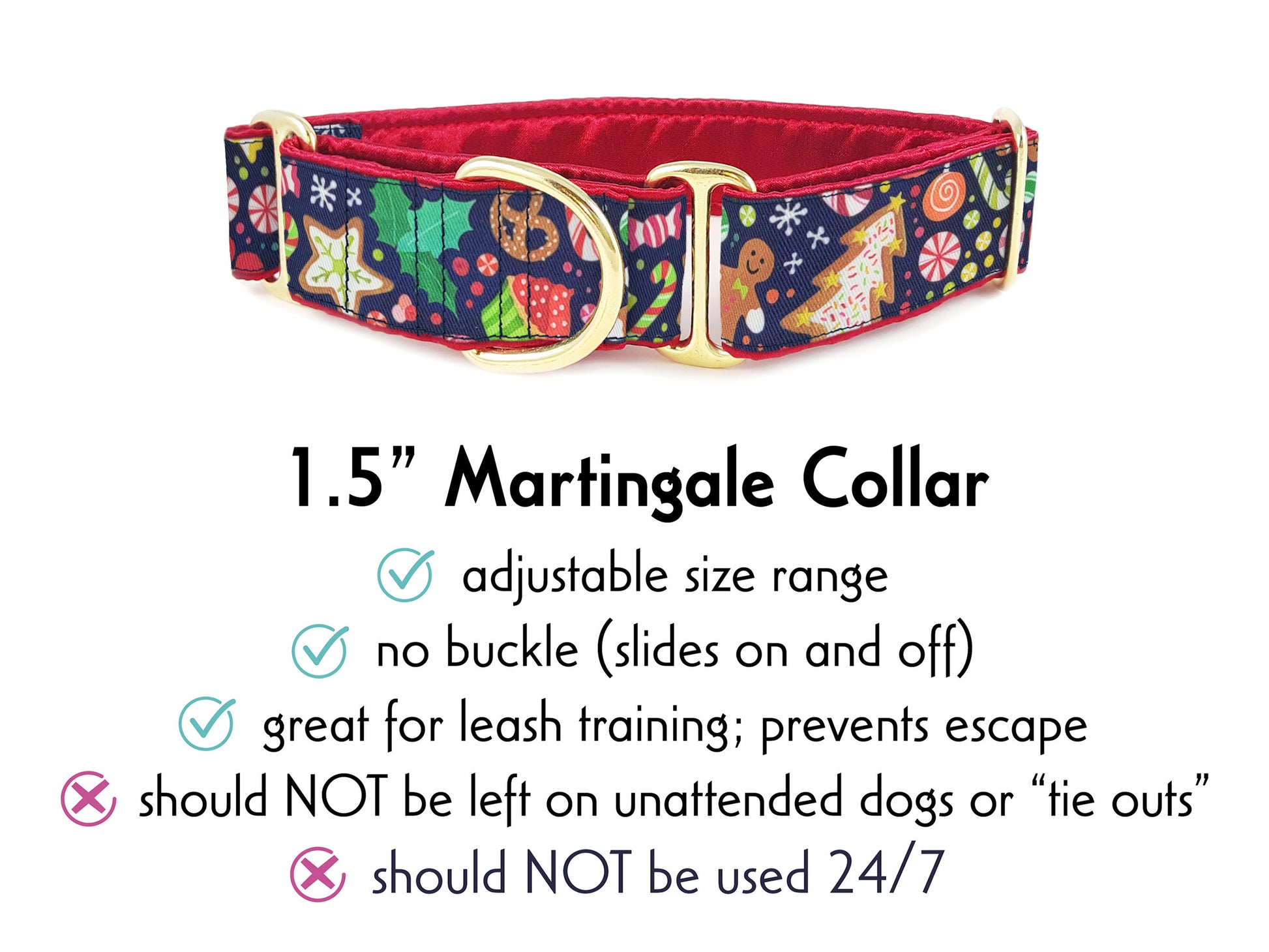 1.5 Inch Wide Christmas Sweets Martingale Dog Collar by The Hound Haberdashery