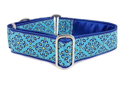 1.5 Inch Wide Blue Capri Dog Collar by The Hound Haberdashery