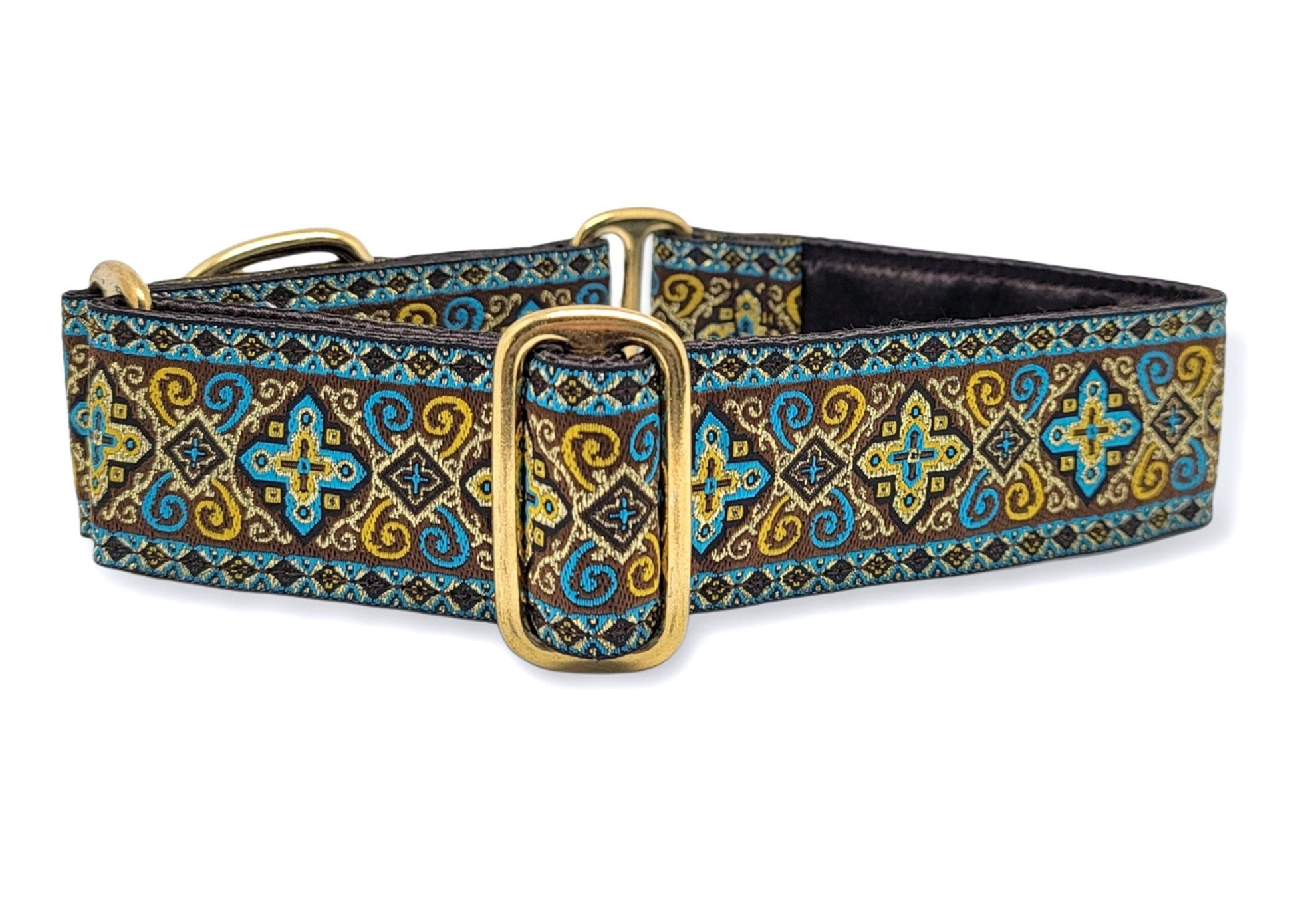 1.5 Inch Wide Brown, Turquoise Nobility Dog Collar by The Hound Haberdashery