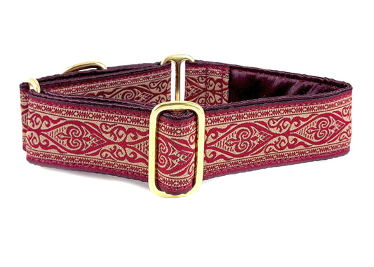 1.5 Inch Wide Burgundy Canterbury Dog Collar by The Hound Haberdashery