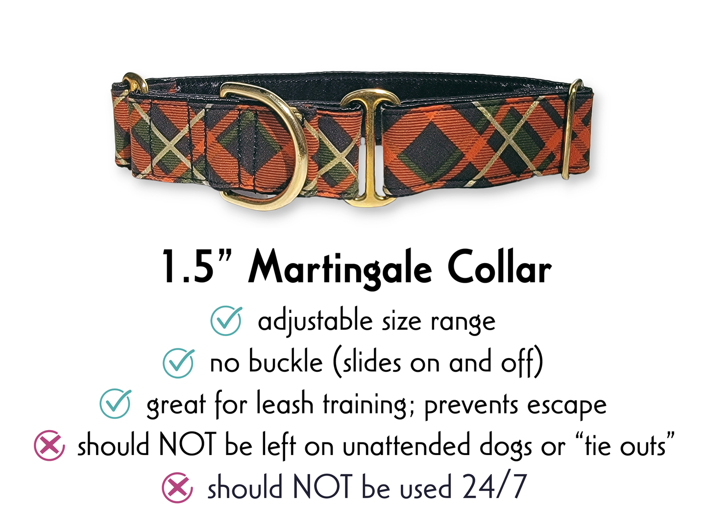 1.5 Inch Wide Fall Plaid Martingale Dog Collar by The Hound Haberdashery