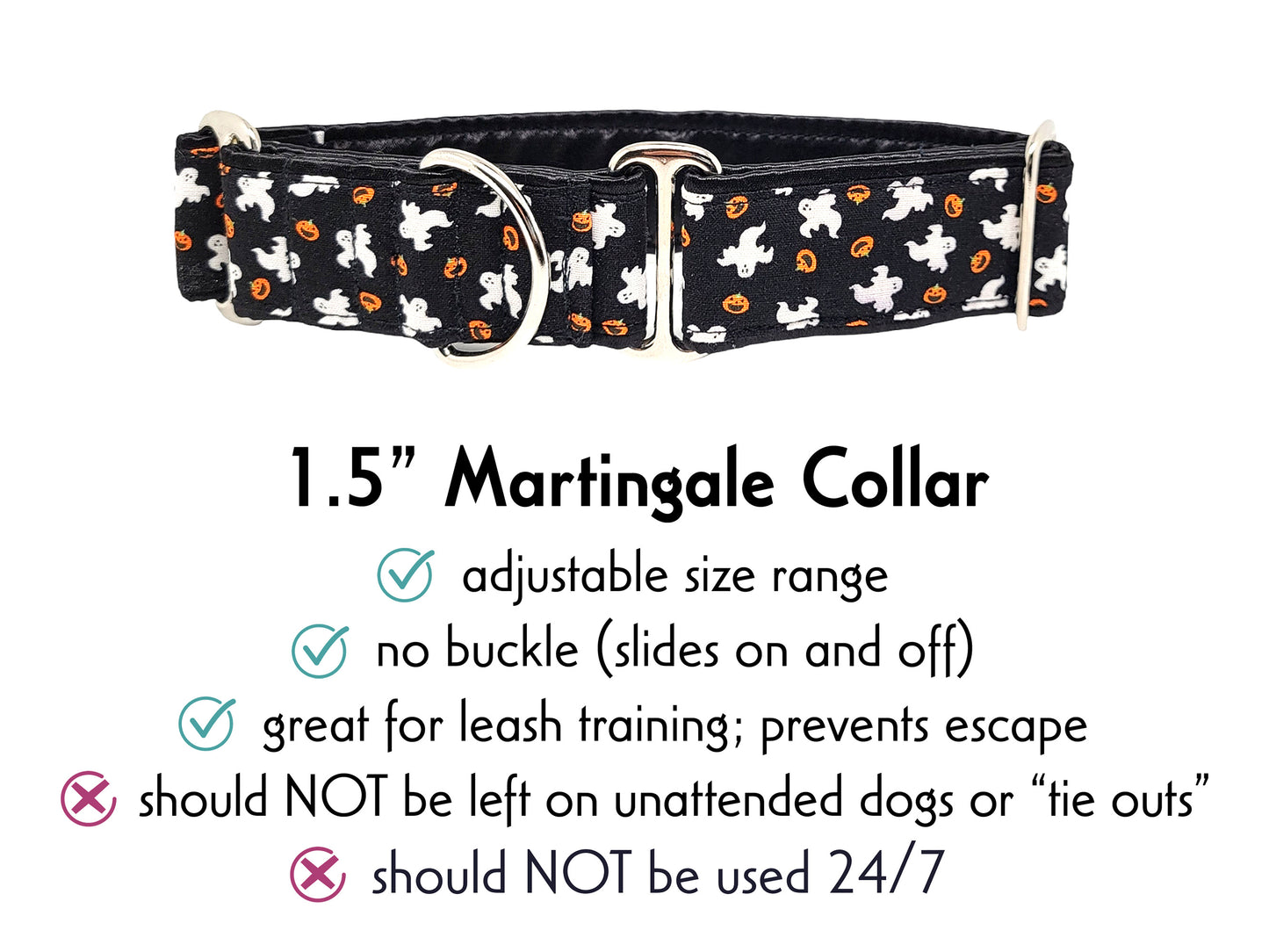 1.5 Inch Wide Ghosts & Pumpkins Halloween Martingale Dog Collar by The Hound Haberdashery