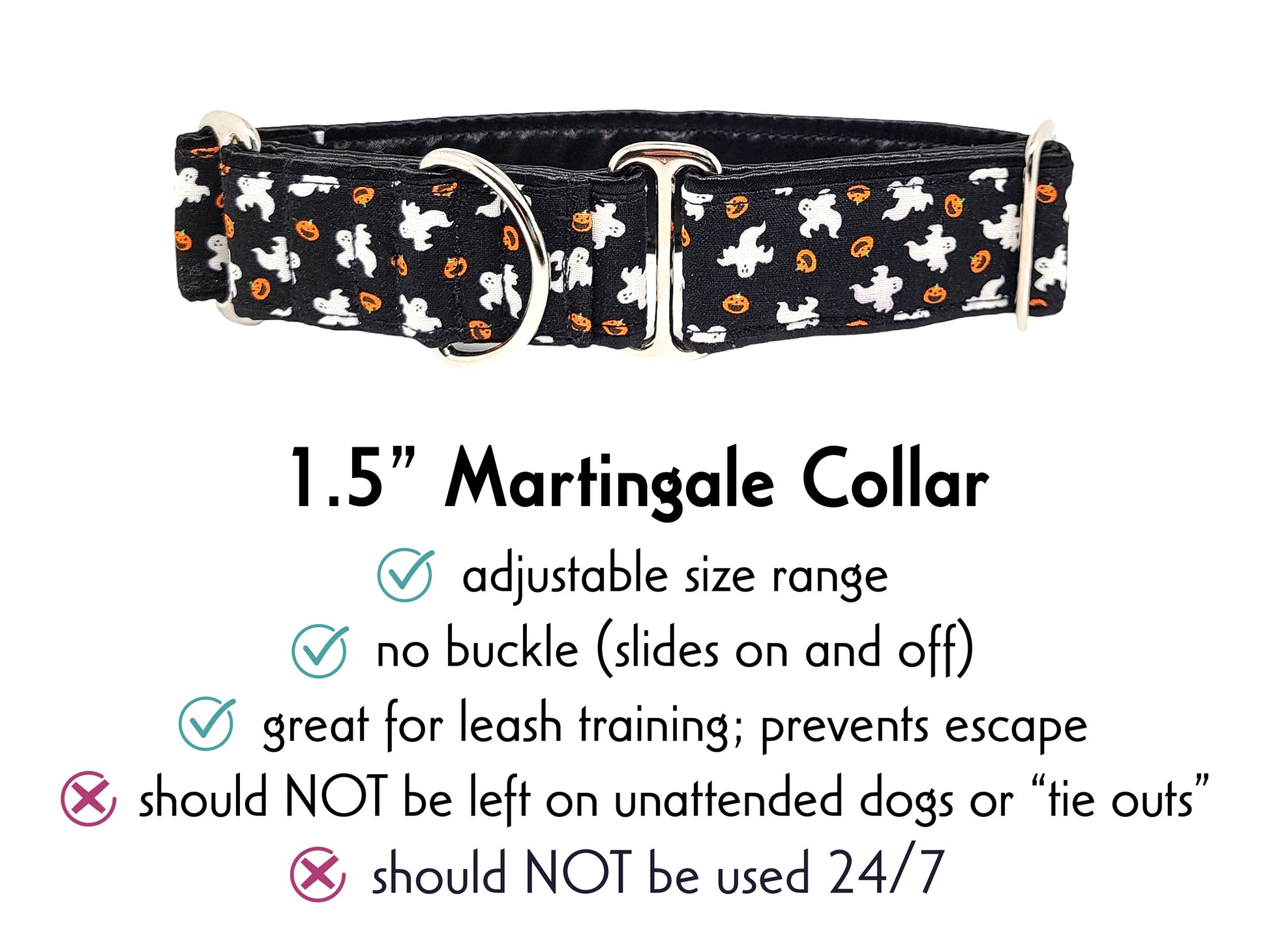 1.5 Inch Wide Ghosts & Pumpkins Halloween Martingale Dog Collar by The Hound Haberdashery