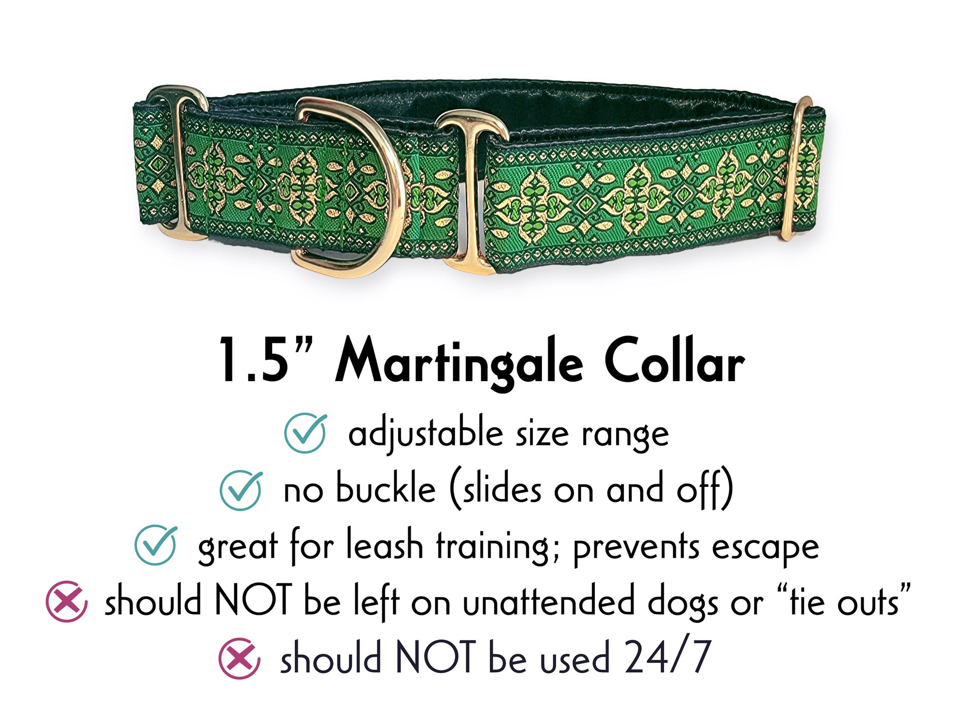 1.5 Inch Wide Green Cashel Martingale Dog Collar by The Hound Haberdashery
