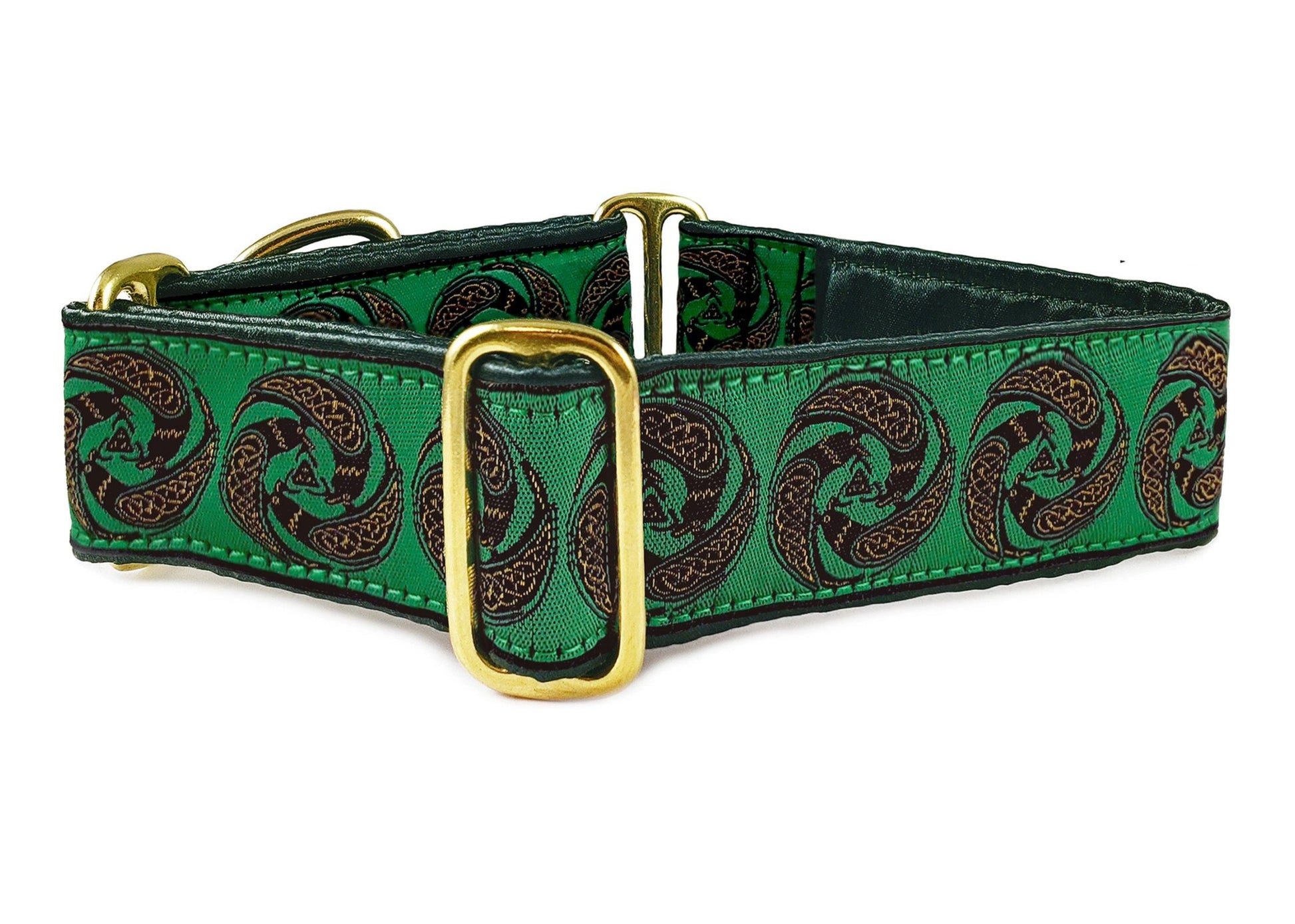 1.5 Inch Wide Green Celtic Ravens Dog Collar by The Hound Haberdashery