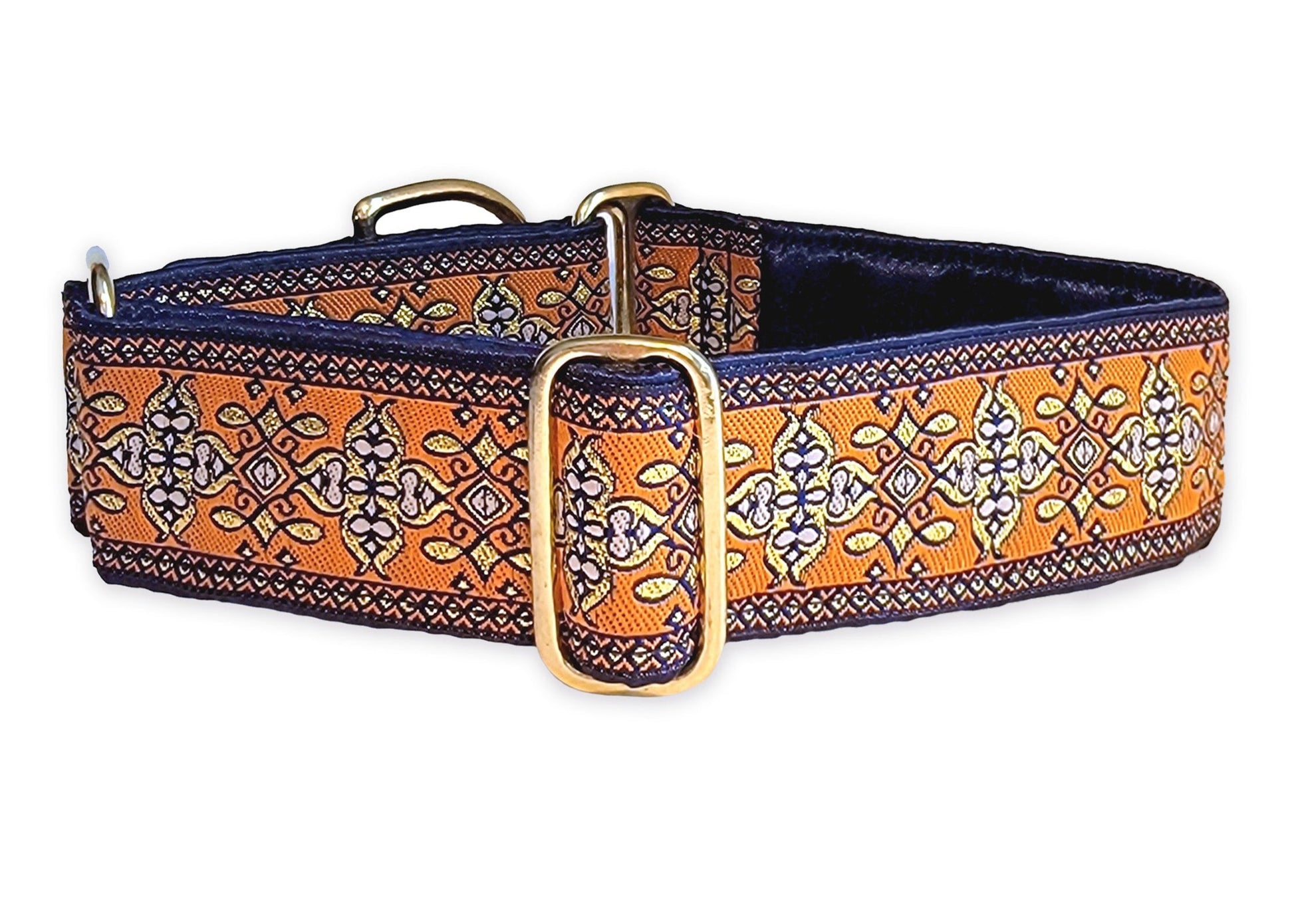 1.5 Inch Wide Orange, Navy Cashel Dog Collar by The Hound Haberdashery