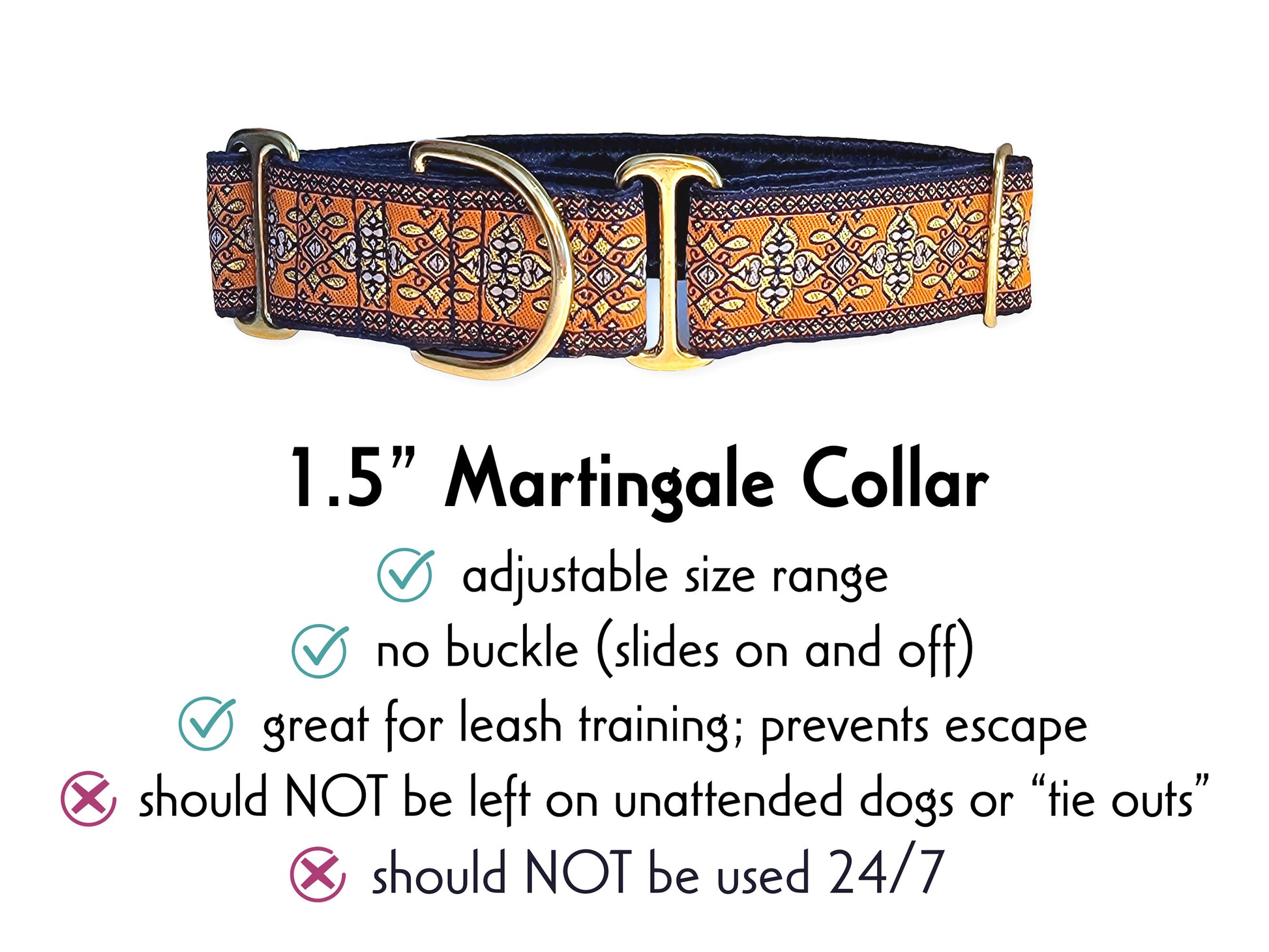 1.5 Inch Wide Orange, Navy Cashel Martingale Dog Collar by The Hound Haberdashery