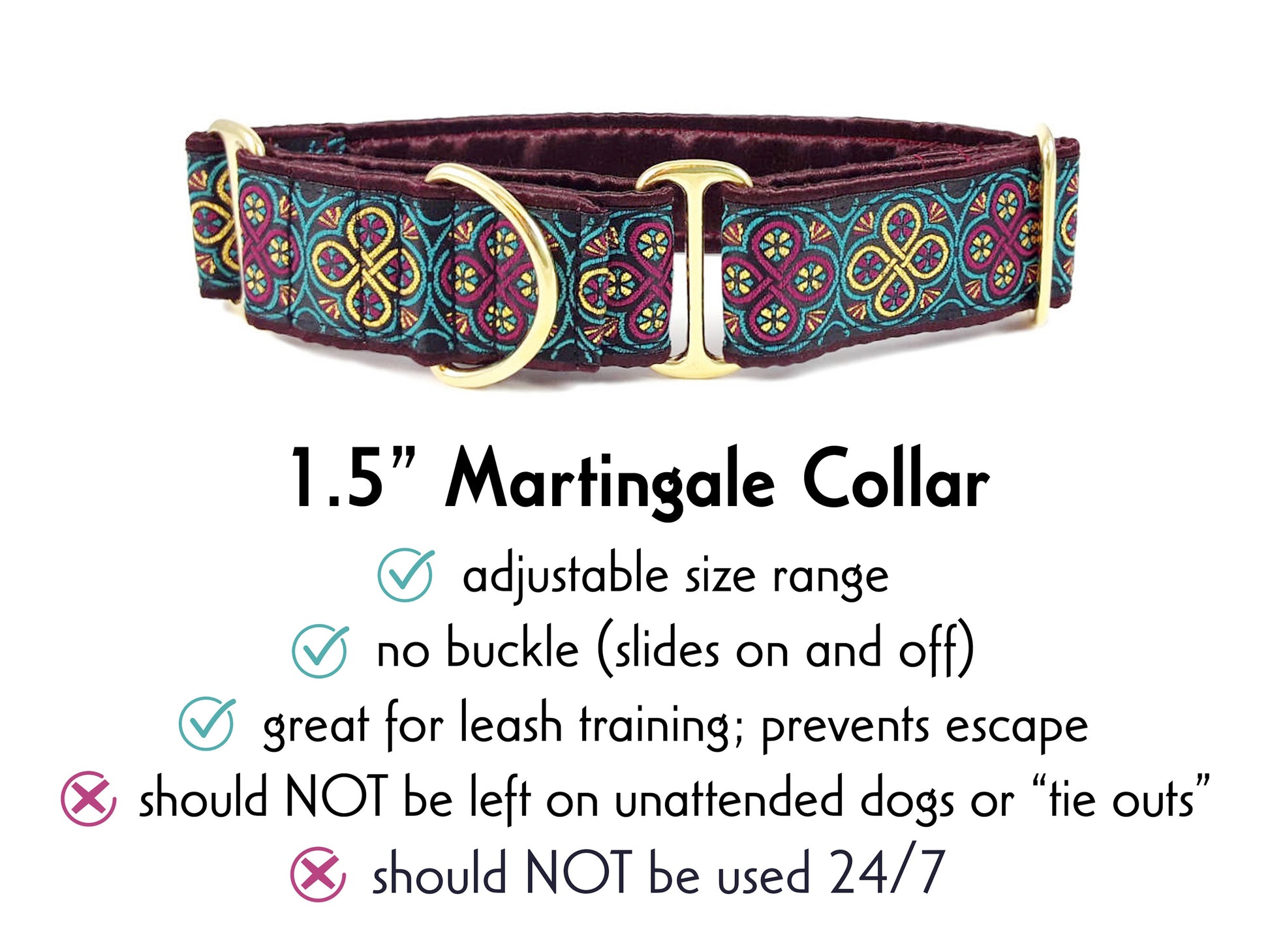 1.5 Inch Wide Plum, Teal Blarney Martingale Dog Collar by The Hound Haberdashery