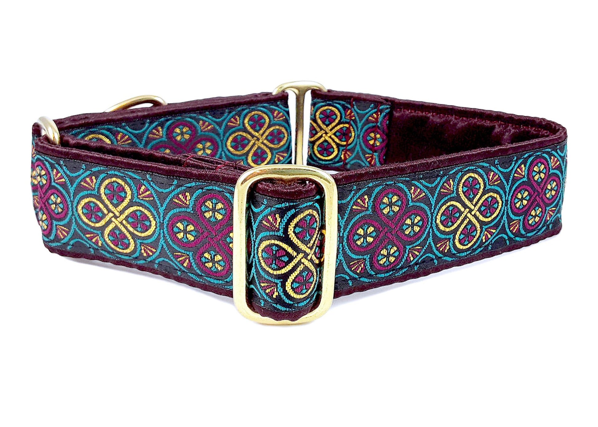 1.5 Inch Wide Plum, Teal Blarney Dog Collar by The Hound Haberdashery