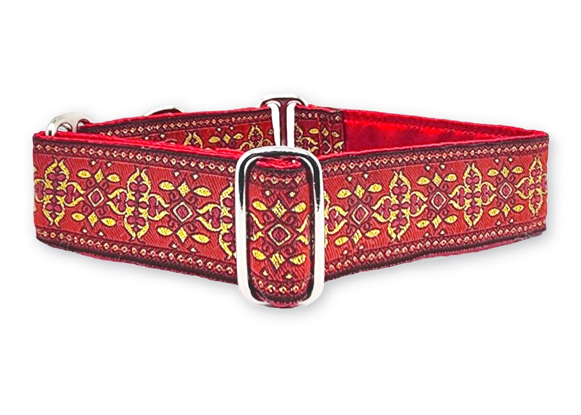 1.5 Inch Wide Red, Gold Cashel Dog Collar by The Hound Haberdashery