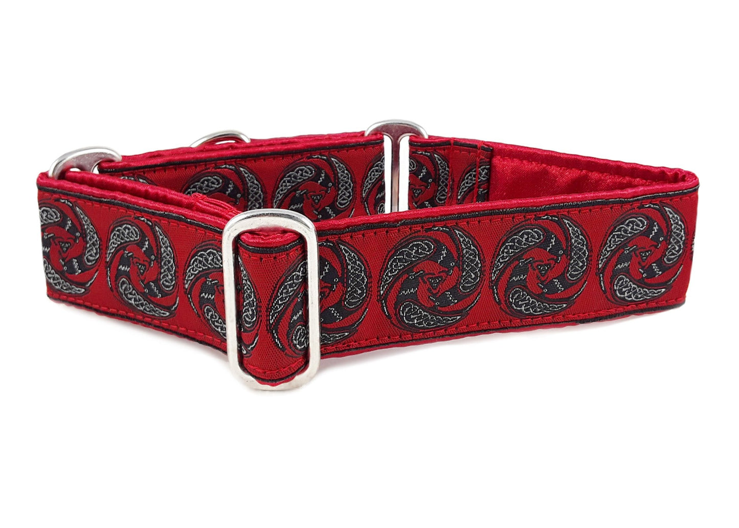 1.5 Inch Wide Red Celtic Ravens Dog Collar by The Hound Haberdashery
