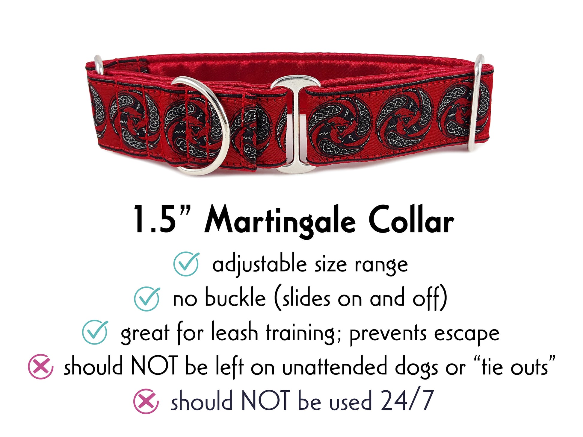 1.5 Inch Wide Red Celtic Ravens Martingale Dog Collar by The Hound Haberdashery