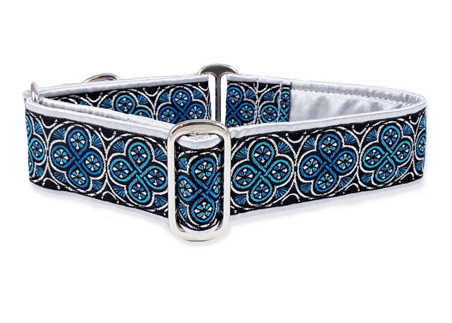 1.5 Inch Wide Silver, Blue Blarney Dog Collar by The Hound Haberdashery