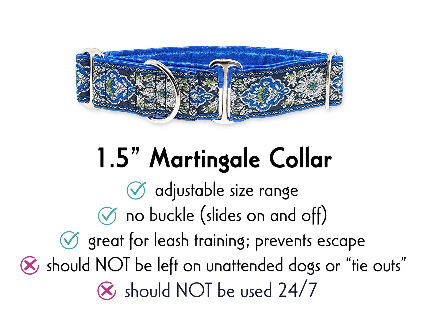 1.5 Inch Wide Blue Salzburg Martingale Dog Collar by The Hound Haberdashery