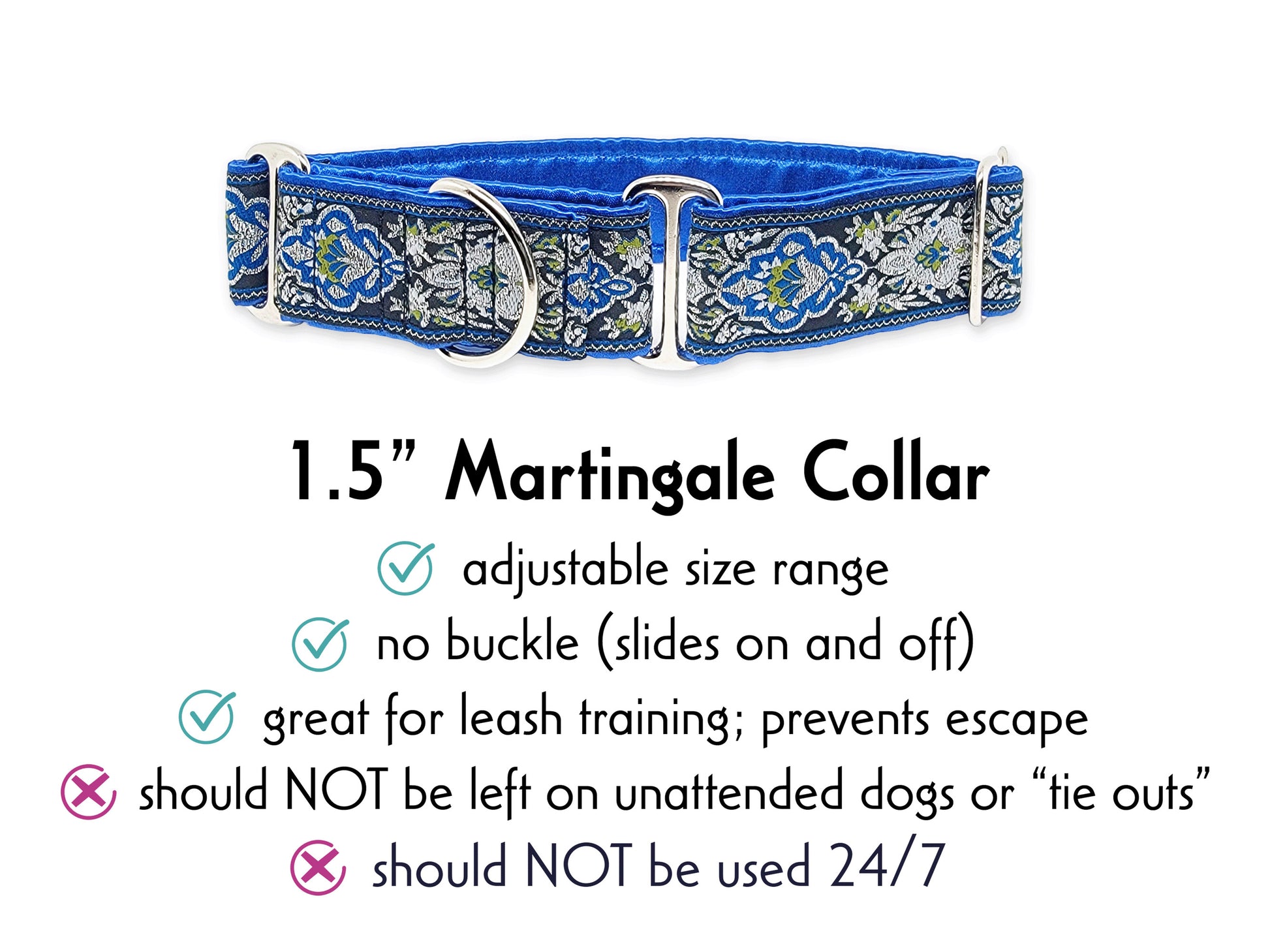 1.5 Inch Wide Blue Salzburg Martingale Dog Collar by The Hound Haberdashery